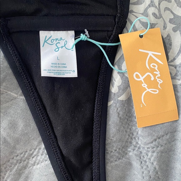 Kona Sol Black Adjustable Bandeau Bikini Top Size L - Picture 6 of 6